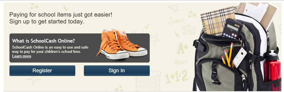 Image Reads "Paying for school items just got easier! Sign up to get started today."