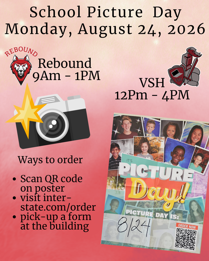 Poster for Picture Day. Rebound is from 9am-1pm and Virtual School House is from 12-4pm. To preorder pictures, use the QR code on the poster or the link in the description