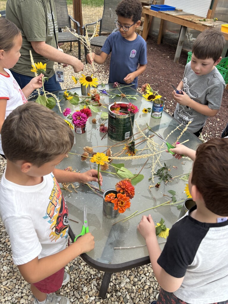 kids at flower table