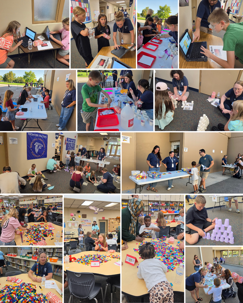 Photo collage of families participating in STEAM activities.