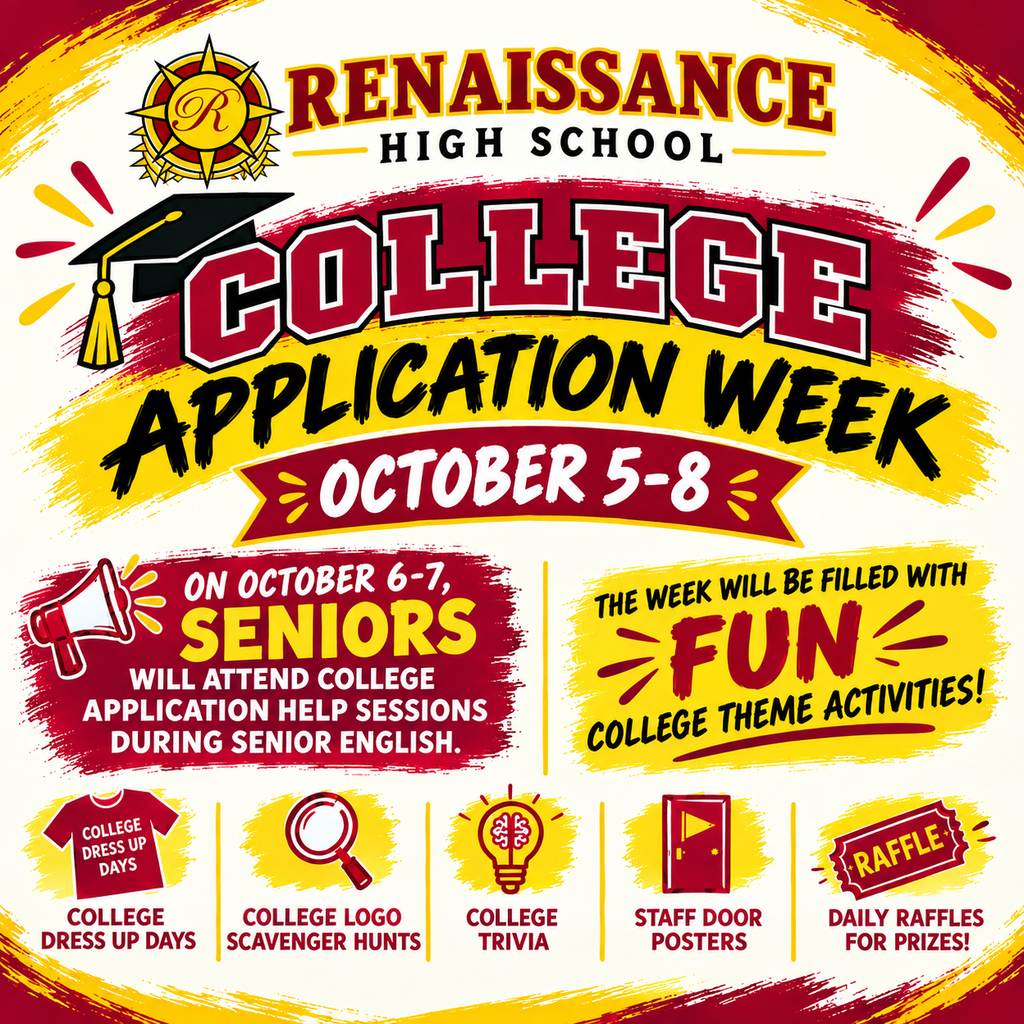 Seniors! Get ready for College Application Week! RHS is hosting College Application Week October 5-8! During the week, Senior students will attend College Application help sessions on October 6 - 7 during English where they will have time to get all their college questions answered. Seniors will complete Apply Idaho and/or other college applications with the help of counselors and college reps. If seniors have already applied to college, no worries! We will also be completing Scholarship Idaho, discussing financial aid/FAFSA, requesting high school transcripts to send to colleges, and much more! 