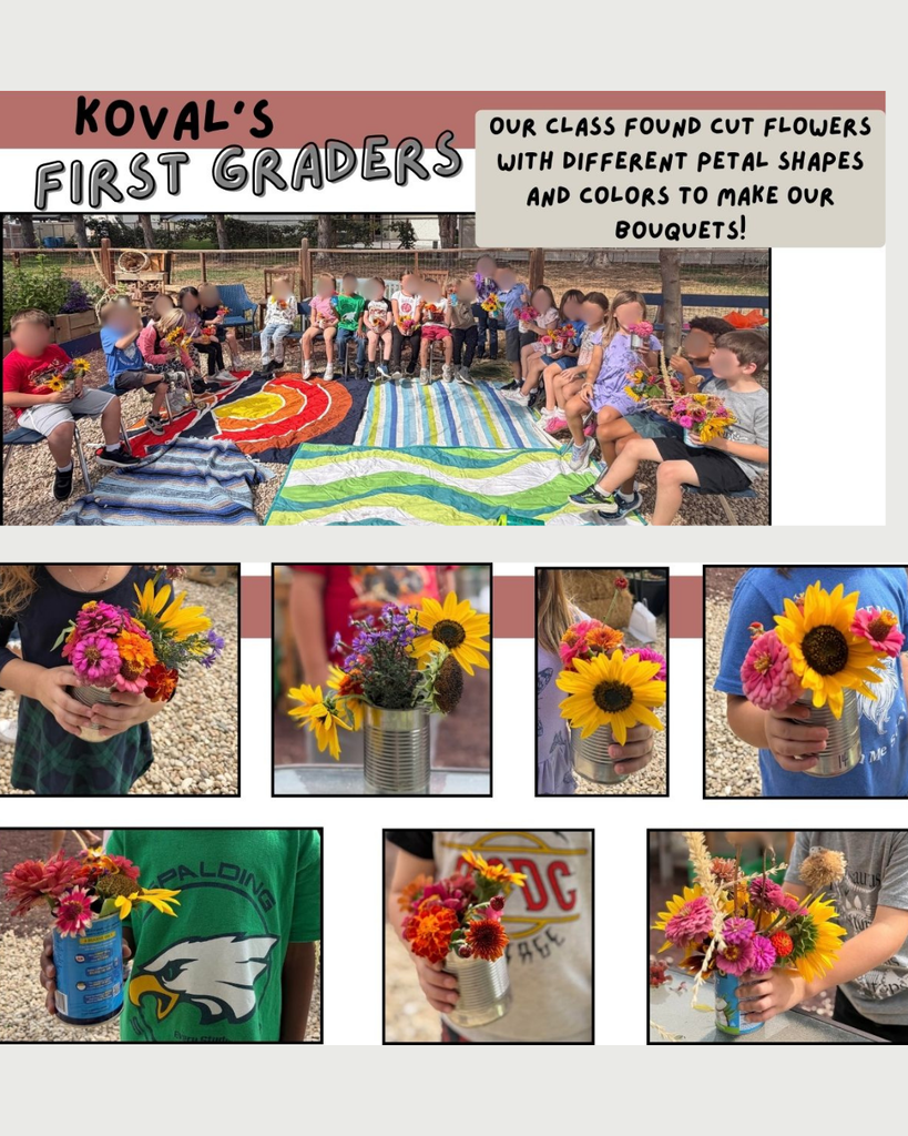 Mrs. Koval's first graders in garden to make cut flower bouquets
