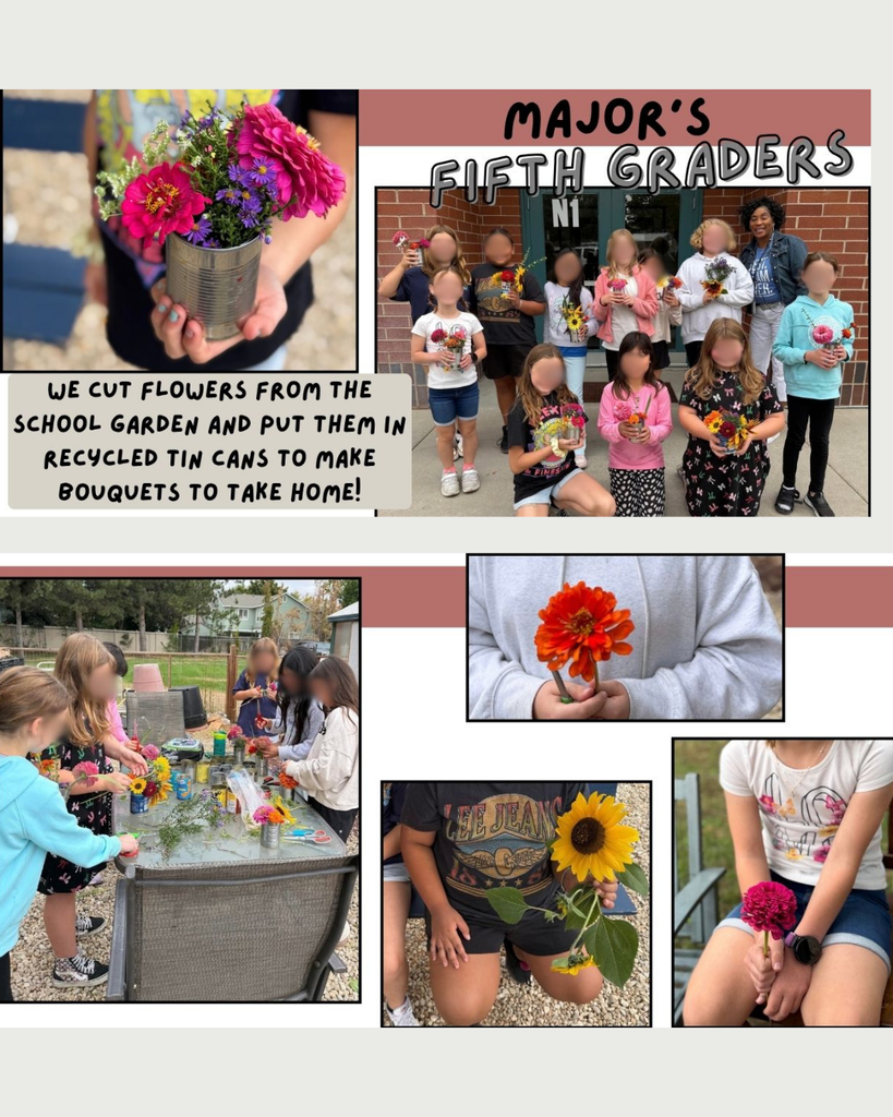 Ms. Major's kids in garden making cut flower bouquets