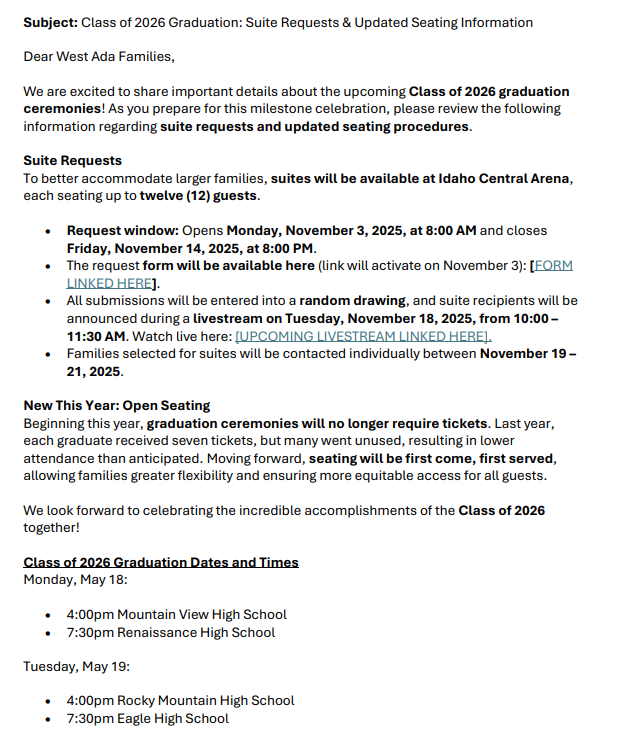 Class of 2026 Suite Requests