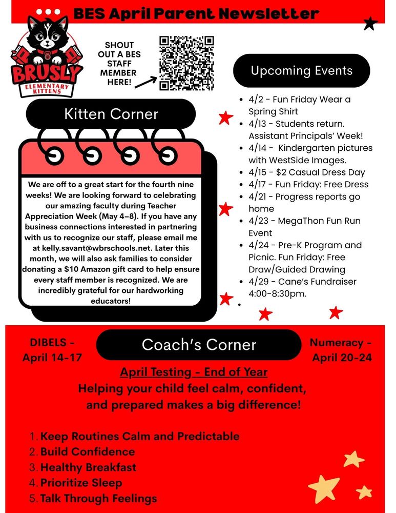 Brusly Elementary School: April Parent Newsletter
