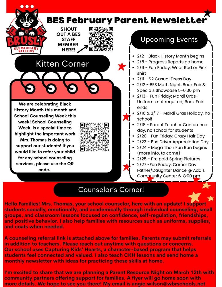 Brusly Elementary School: February Parent Newsletter