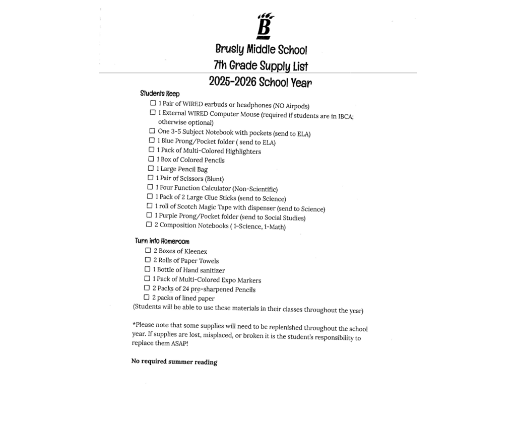 7TH GRADE SUPPLY LIST