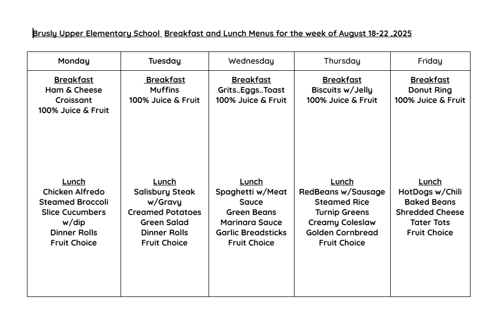 BUES Cafe menu 8/18-8/22