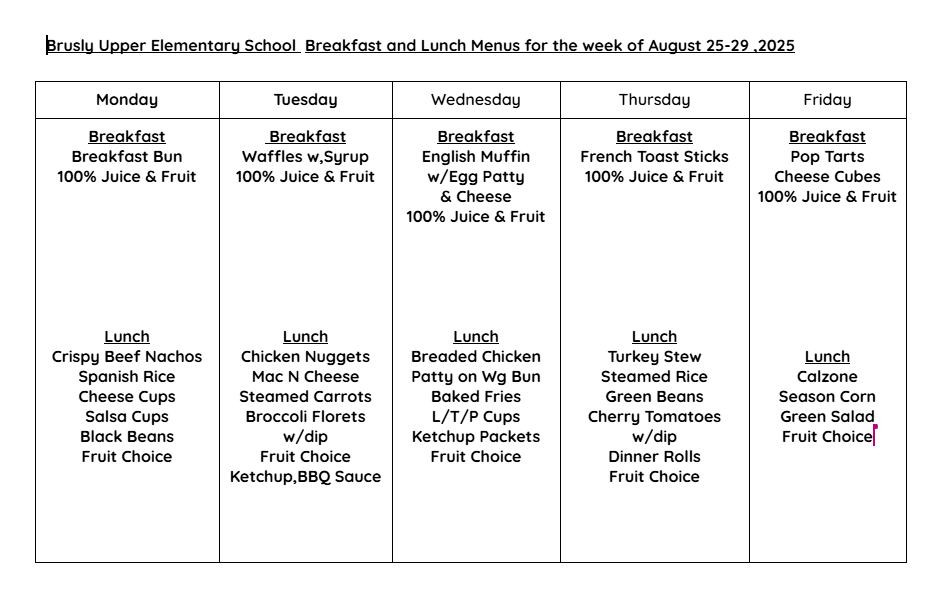 Cafe menu 8/25-8/29