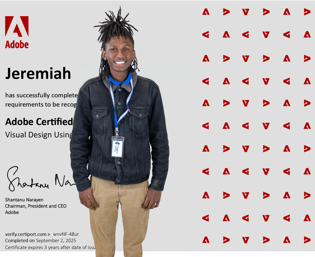 💻 Jeremiah has officially earned his Adobe Photoshop Certification ✅