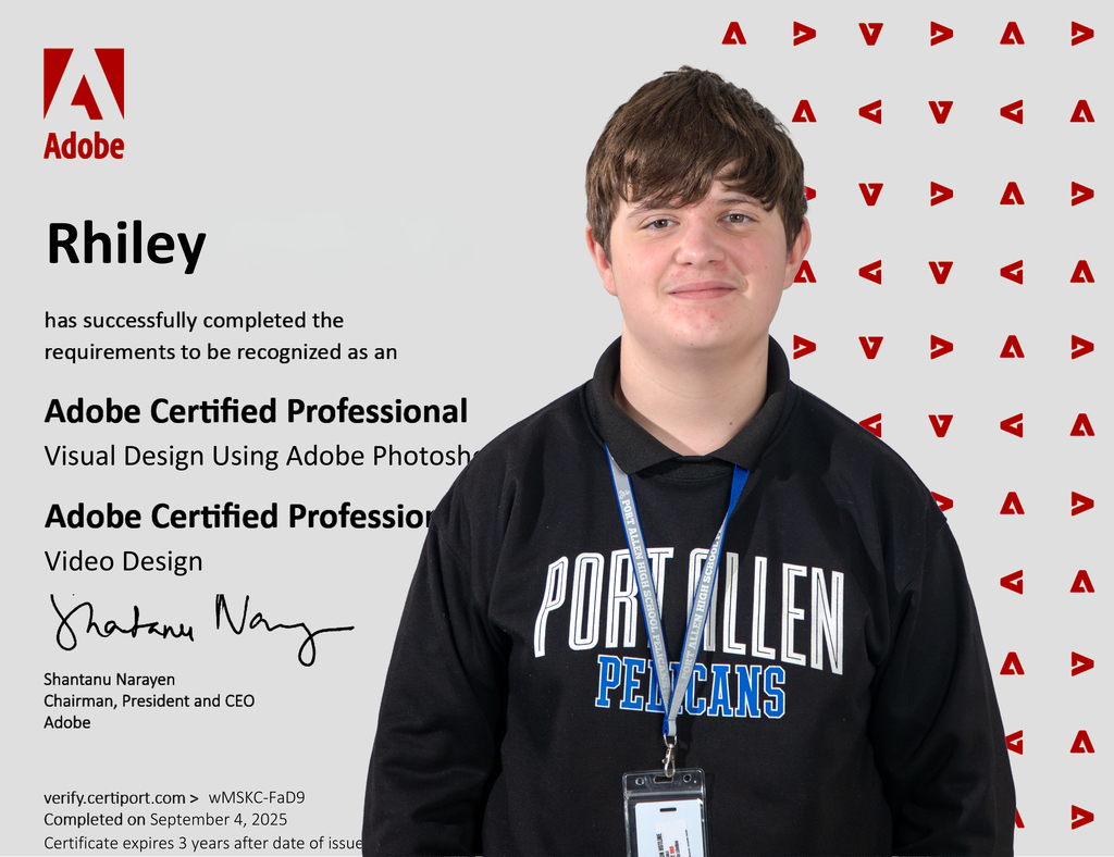 👏 Congrats to Rhiley and Ja’Marvius for passing their Adobe Photoshop Certification Test! 🎉 #AdobeCertified #PelicanPride