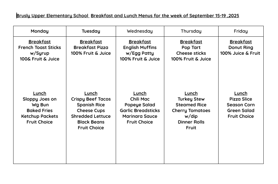 BUES Cafe Menu 9/15-19