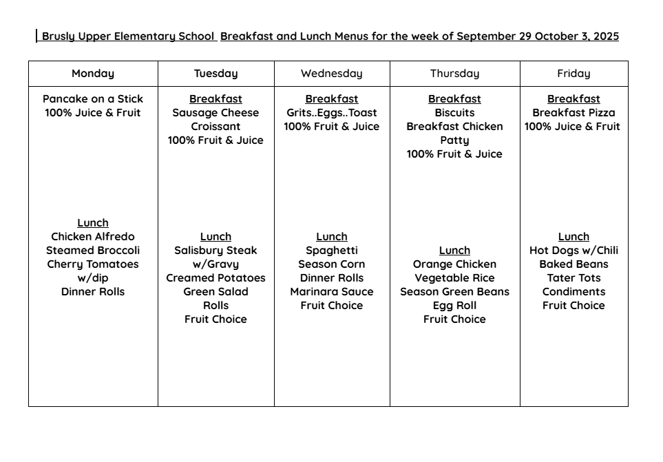 BUES cafe menu 9/29-10/3