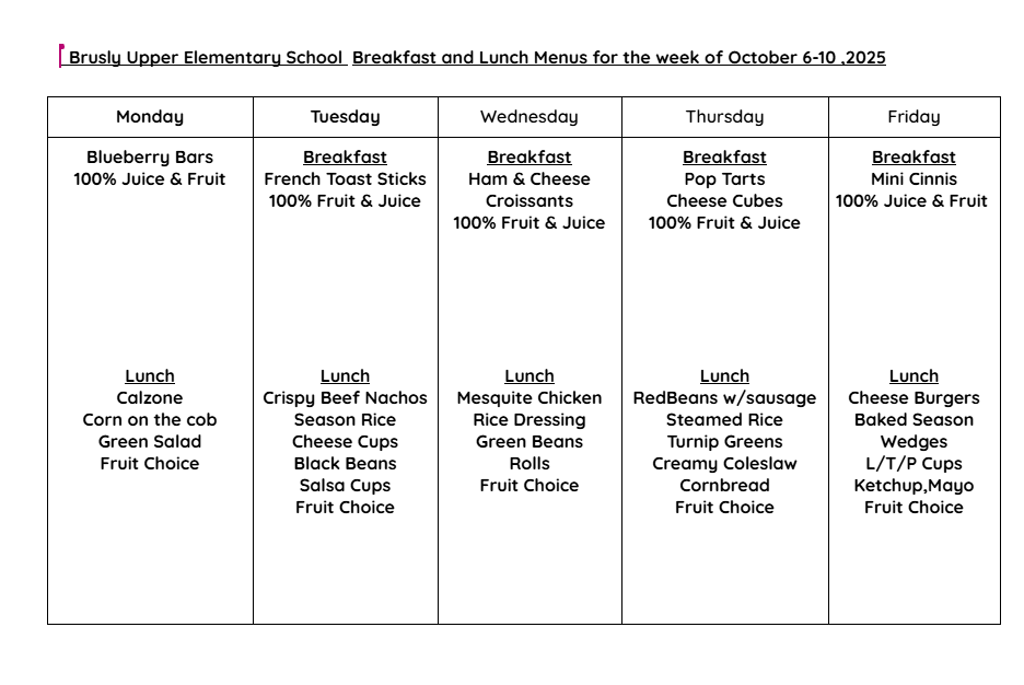 BUES cafe menu 10/6-10/10