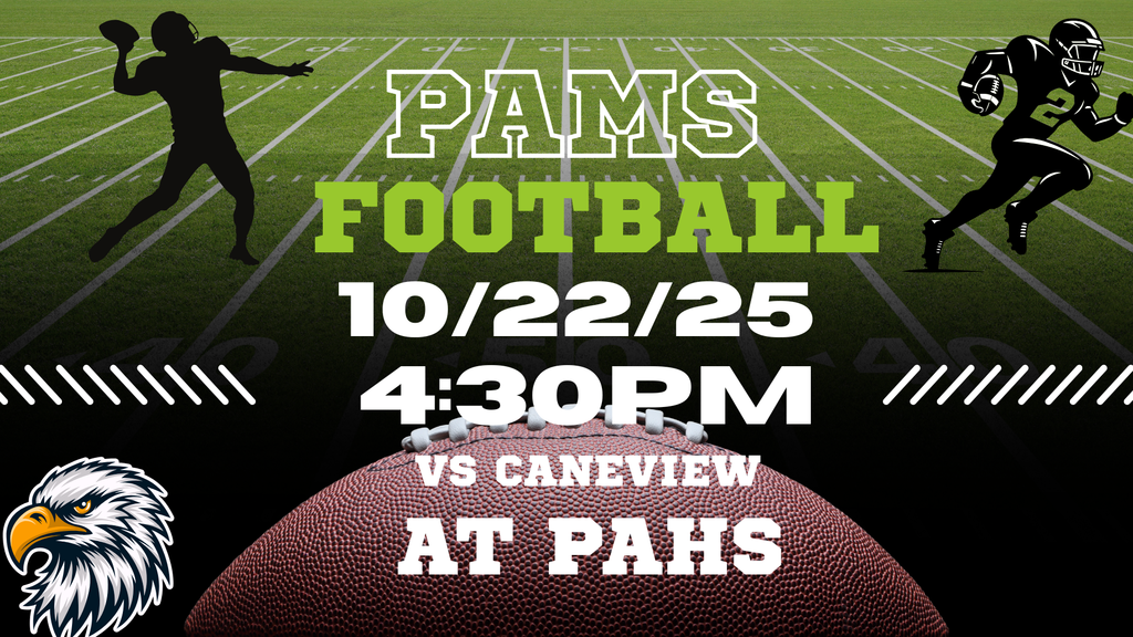 PAMS football game taking place at 4:30 against Caneview at PAHS.
