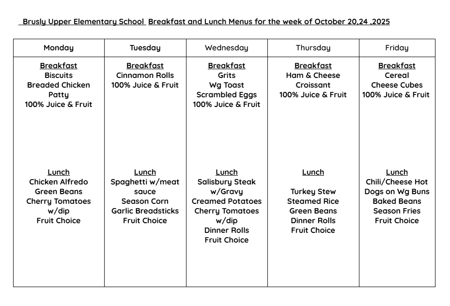 BUES Cafe Menu October 20-24