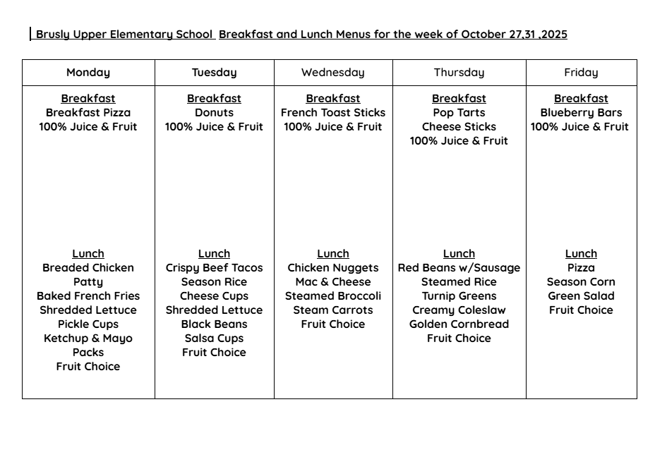BUES cafe menu 10/27-31