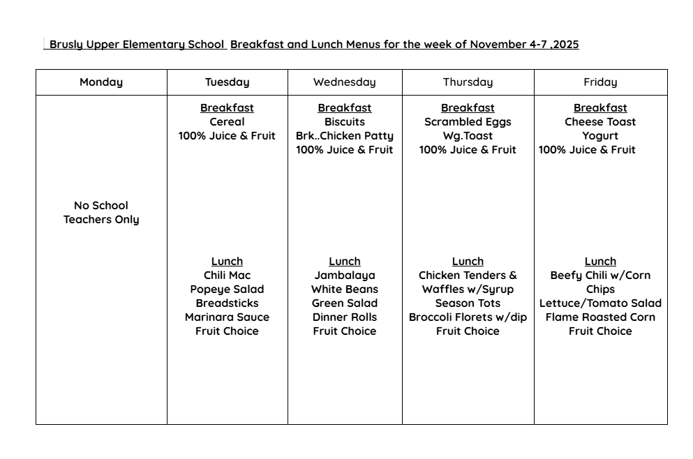 BUES Cafe menu 11/4-11/7