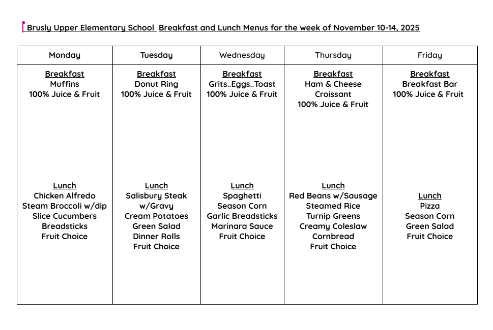BUES cafe menu 11/10-11/14