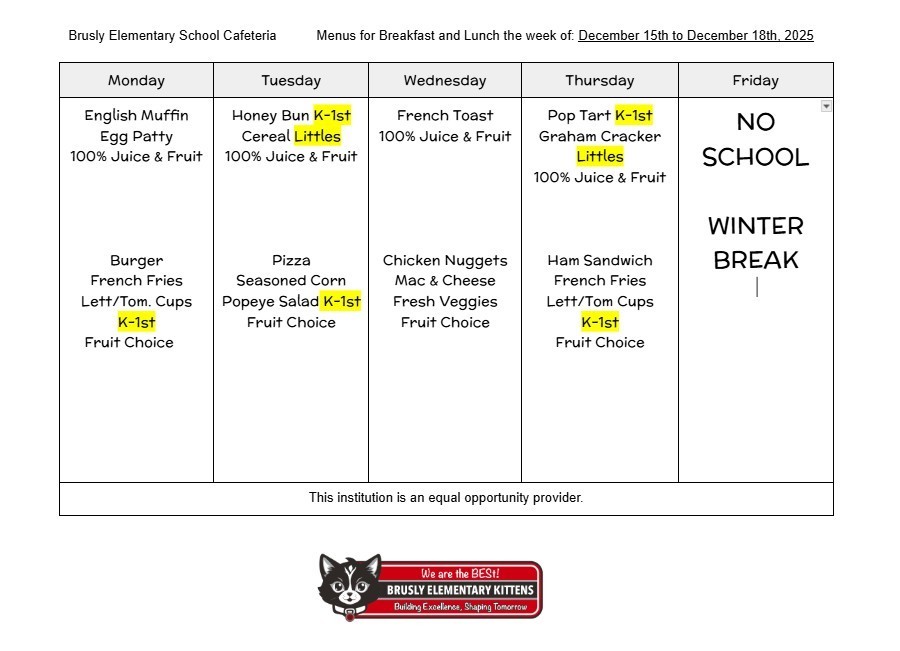 BES Food Menu Week of December 15th