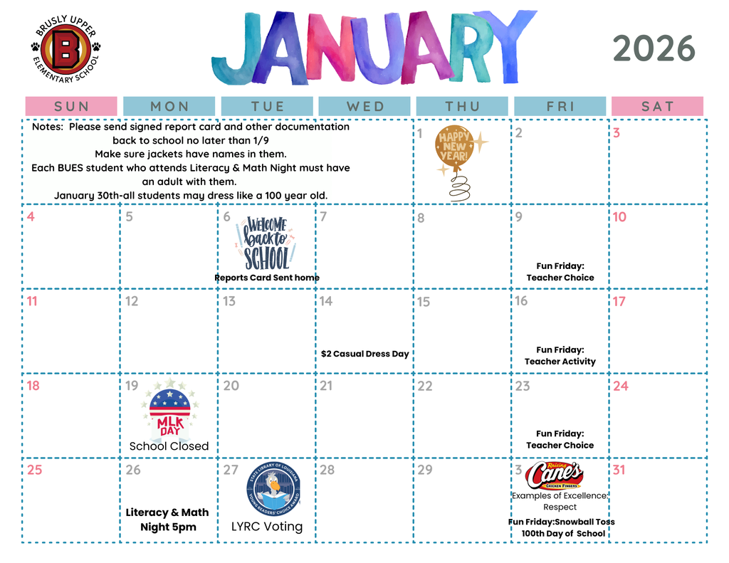 BUES January 26 calendar
