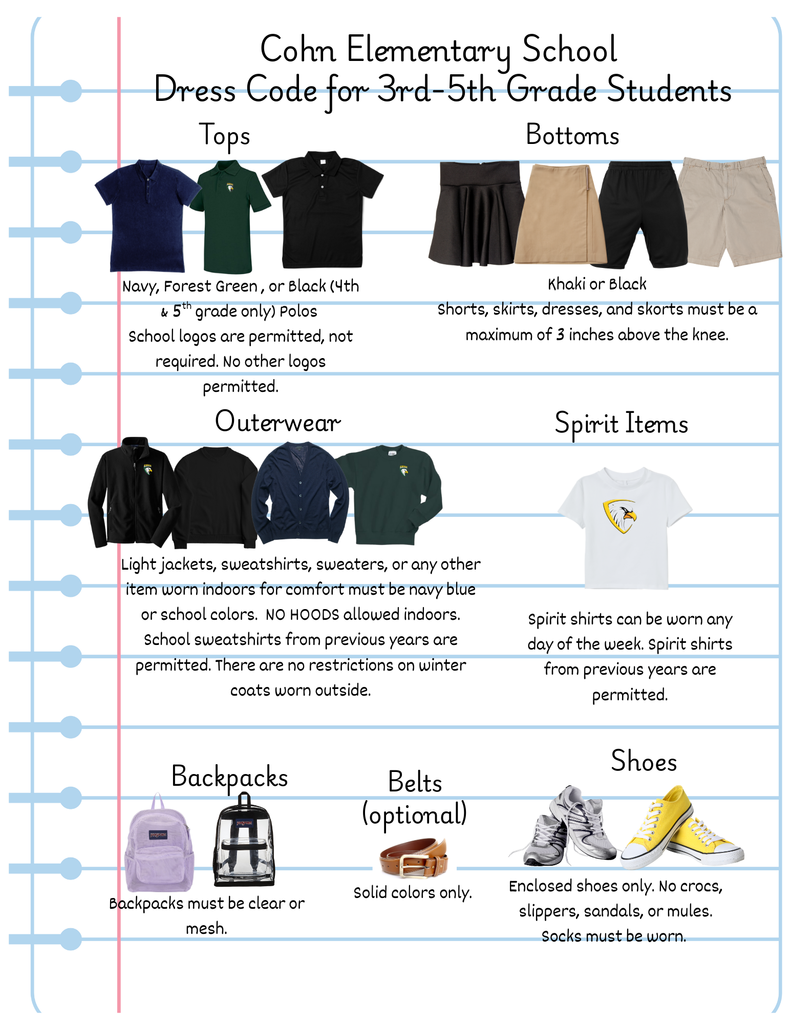 Please be reminded of our school's dress code policy. Sweatshirts and jackets with hoods are not allowed. All sweaters and sweatshirts that are worn indoors must be navy, black, or school colors. Thank you for your support with ensuring your student is in compliance. 