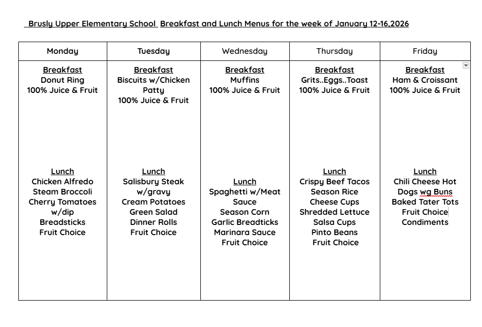BUES cafe menu January 12-16
