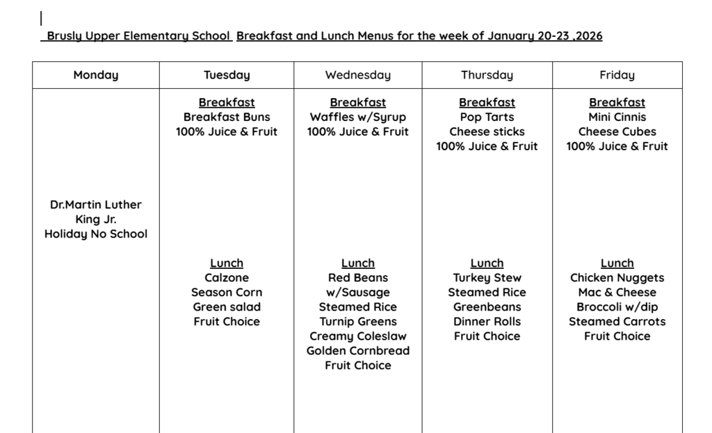 BUES cafe menu 1/20-1/23