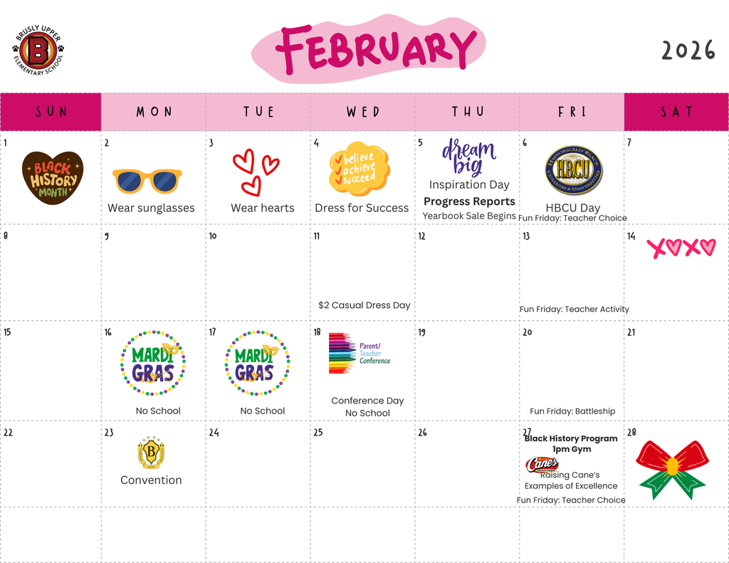 BUES February Calendar