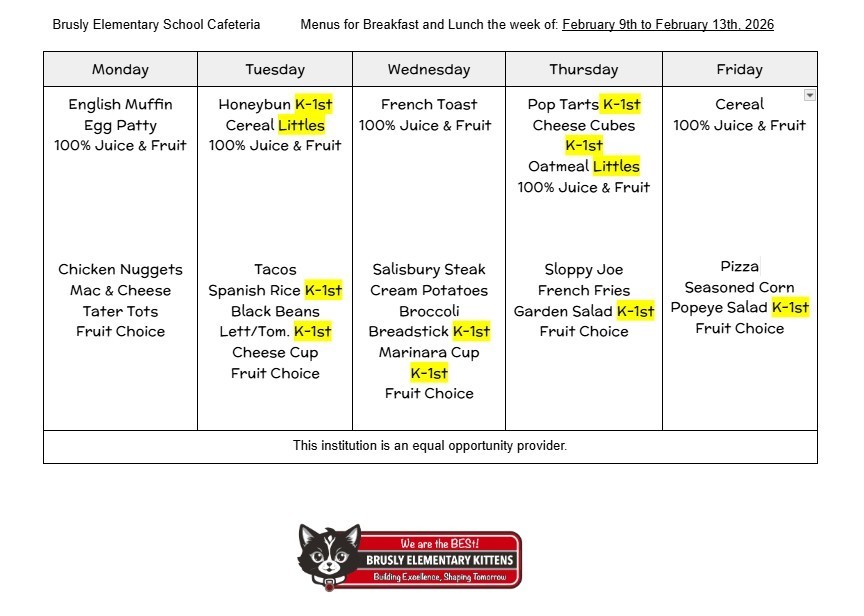 BES Food Menu Week of February 9th