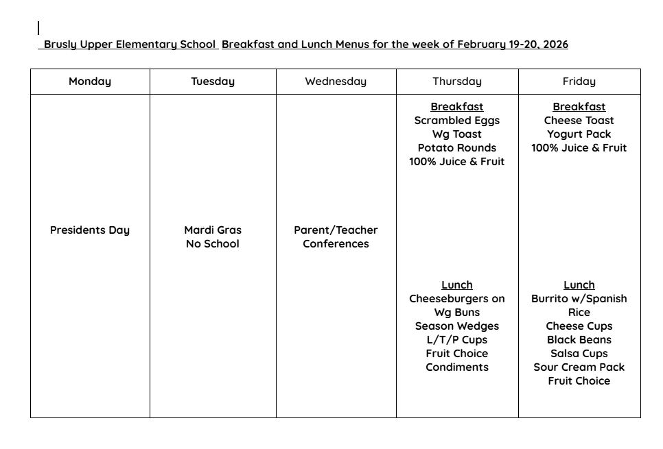 BUES cafe menu 2/19-2/20