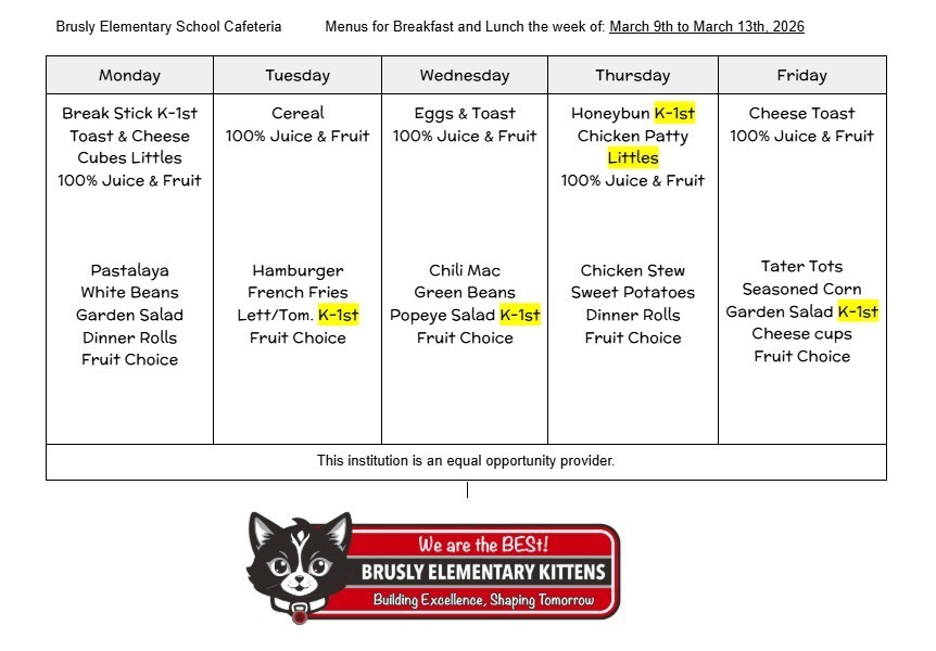 BES Food Menu Week of March 9th