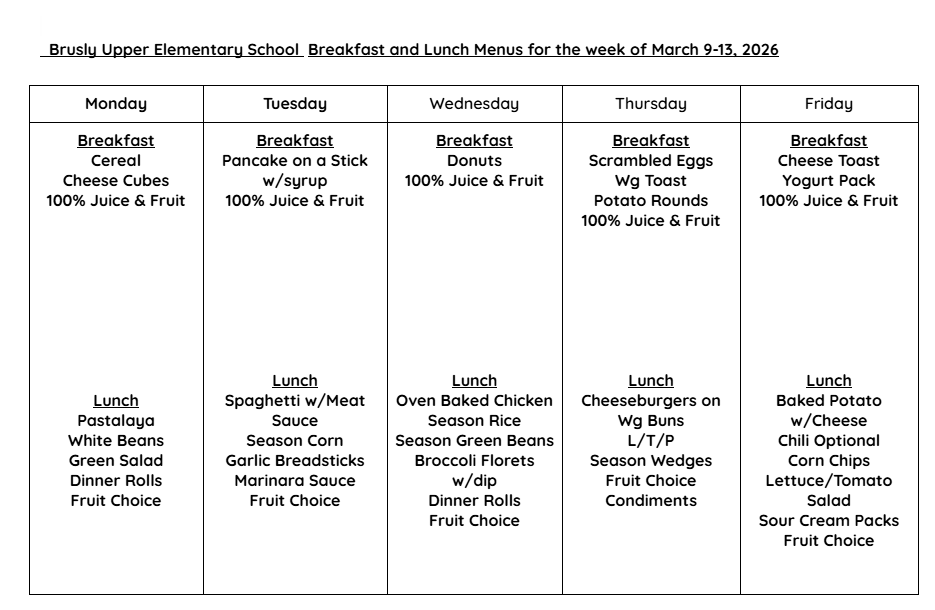 BUES Cafe menu 3/9-3/13