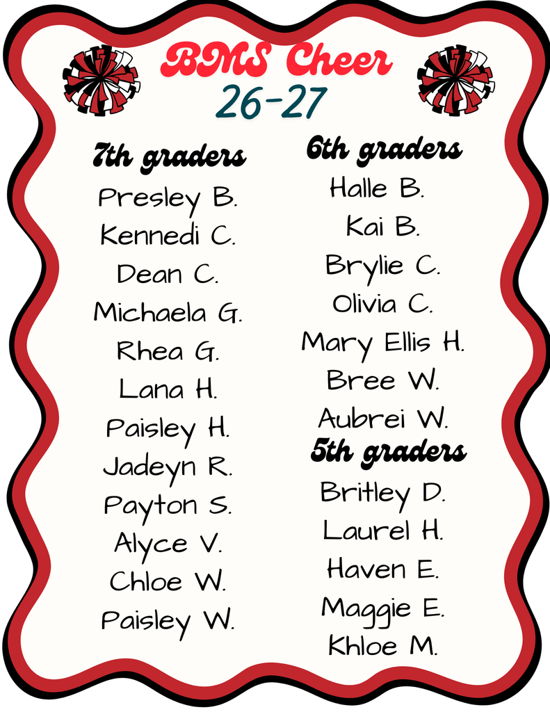 LIST OF CHEERLEADERS