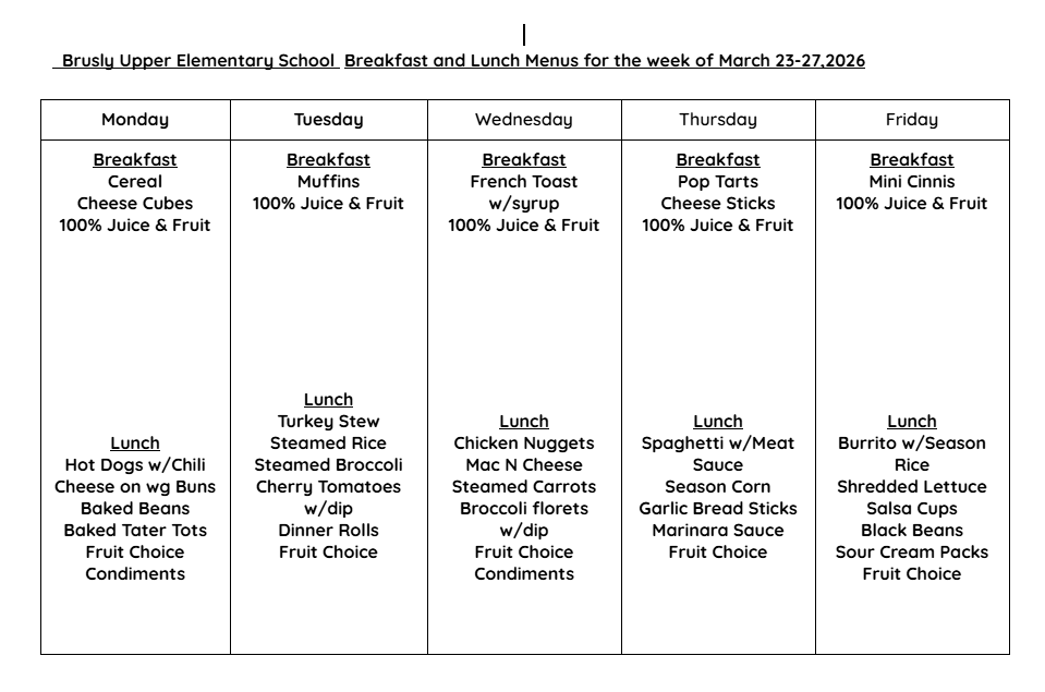 BUES cafe menu 3/23-3/27