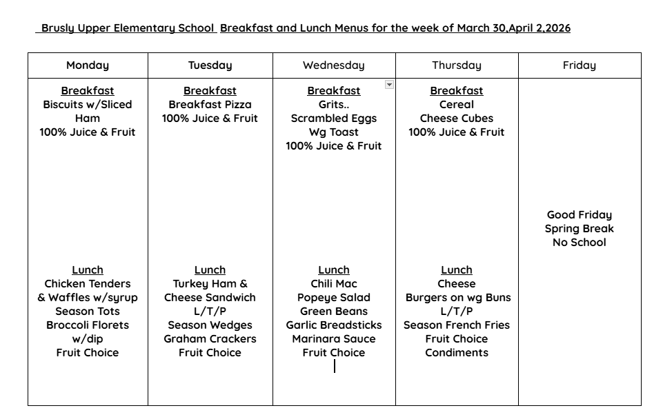 BUES Cafe menu 3/30-4/2
