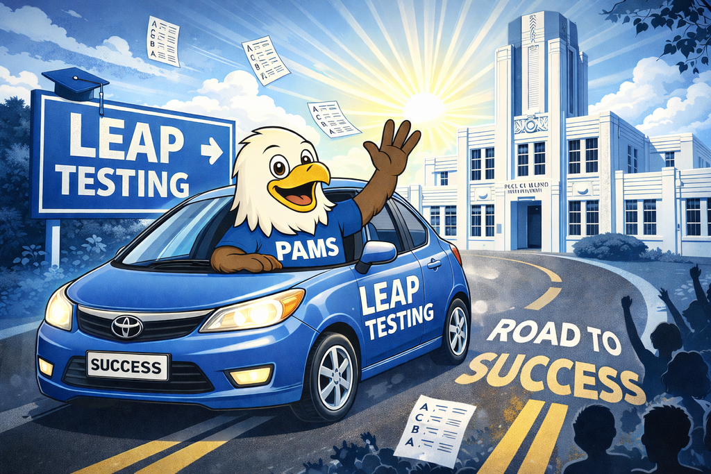 Eagle Driving a Car Along the Road to Success