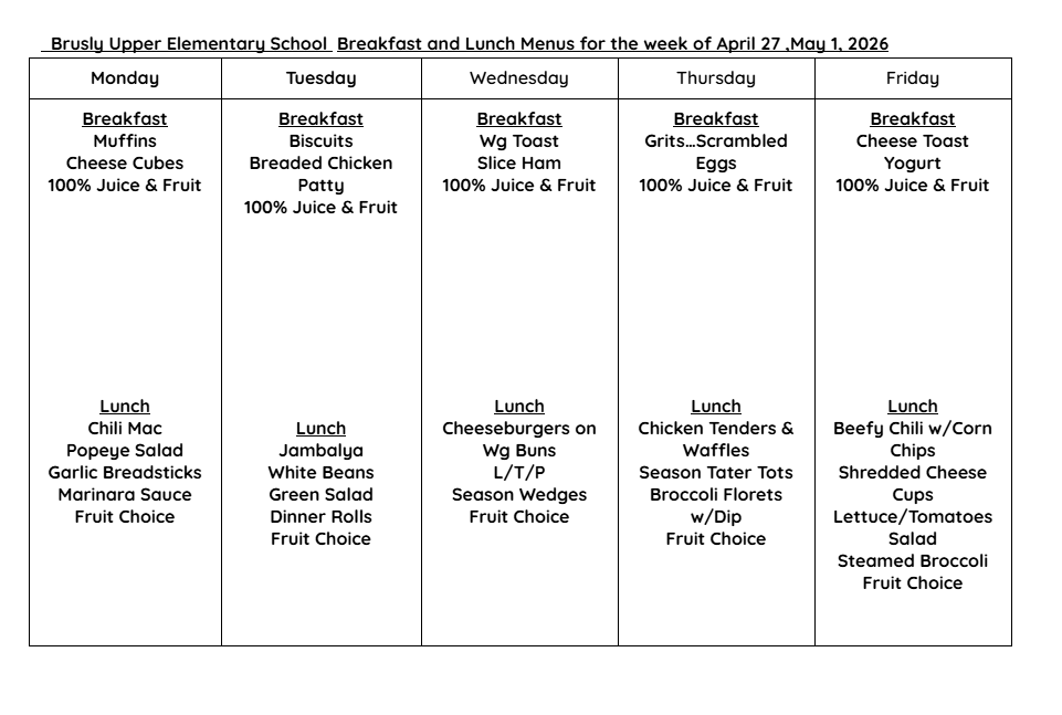 BUES cafe menu 4/27-5/1