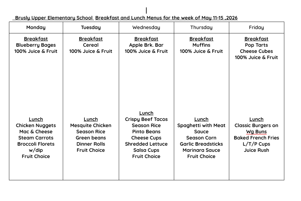 BUES Cafe menu 5/11-5/15