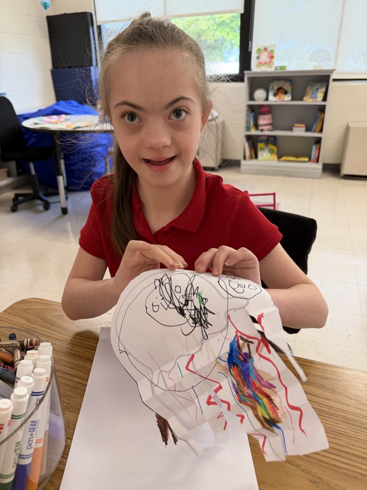 Ms. Roberts Class is working in the “By the Sea” Unit, so that means we make jellyfish in adaptive art!!