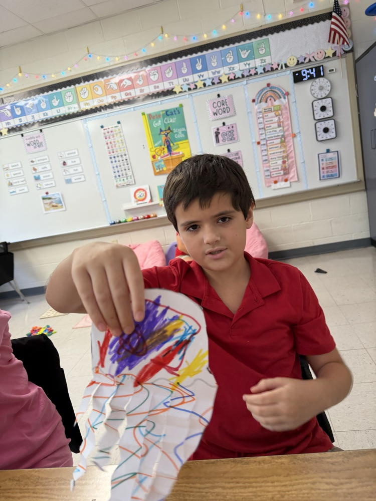 Ms. Roberts Class is working in the “By the Sea” Unit, so that means we make jellyfish in adaptive art!!