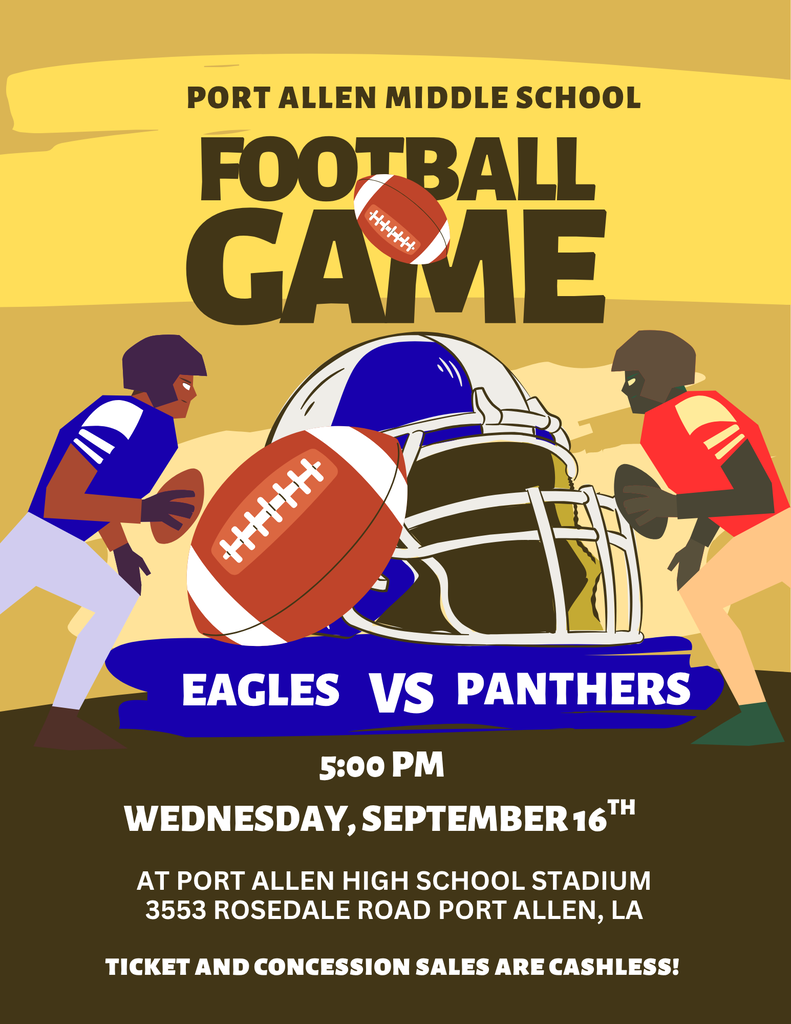 A poster with two players on either side of a football and helmet. It reads "Football Game, Eagles vs Panthers."