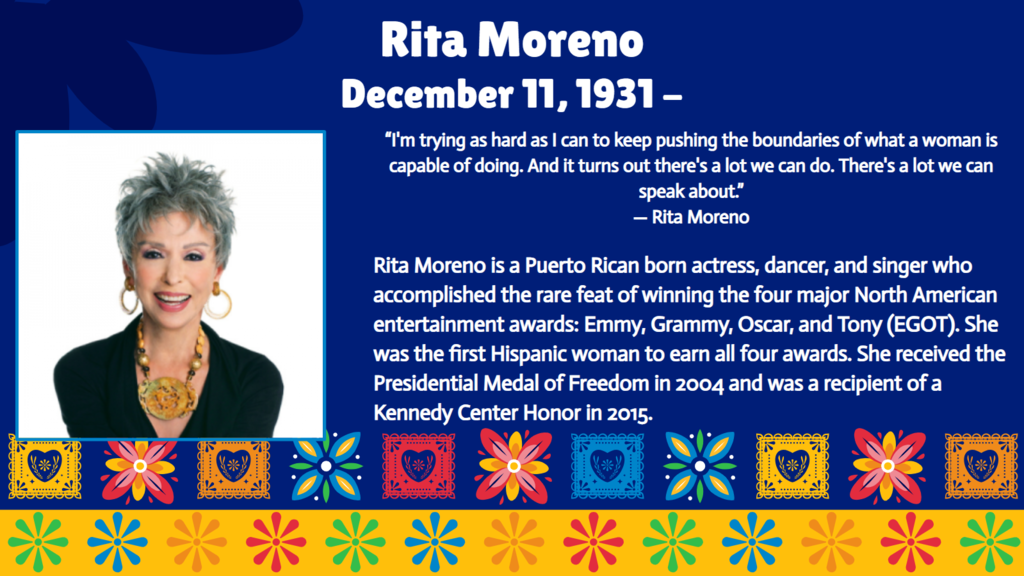 A poster with a picture of a smiling woman, name, and birth/death dates. Background includes a colorful border with hearts and flowers.