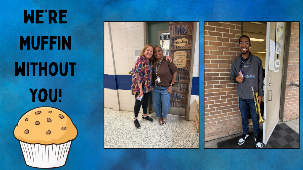 A collage with two photos of two people and a muffin graphic. A text reads, "We're muffin without you!"