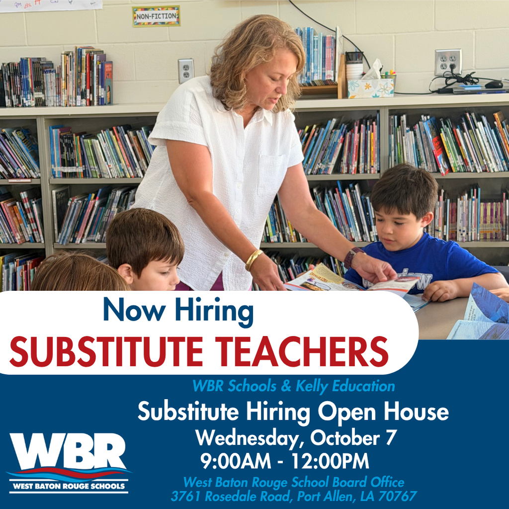 A poster shows a teacher helping children with books. A table and bookshelf are in the background.