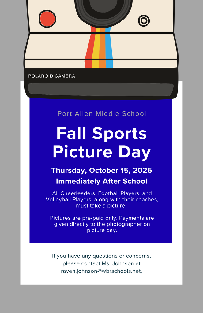 A poster for Fall Sports Picture Day. A Polaroid camera is pictured on top. The event is on October 15, 2026.