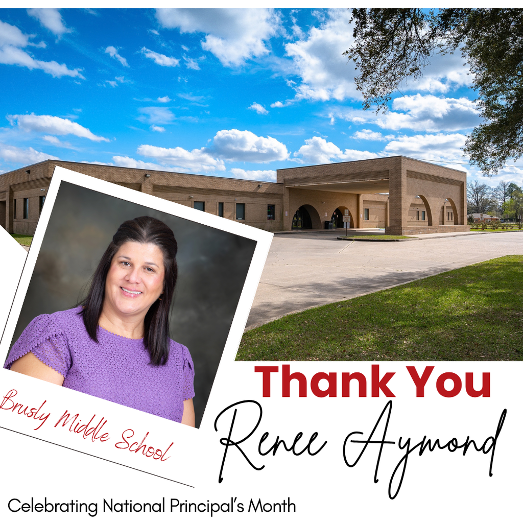 A photo collage shows a woman smiling with text overlaying a school building. The background is a blue sky with clouds.