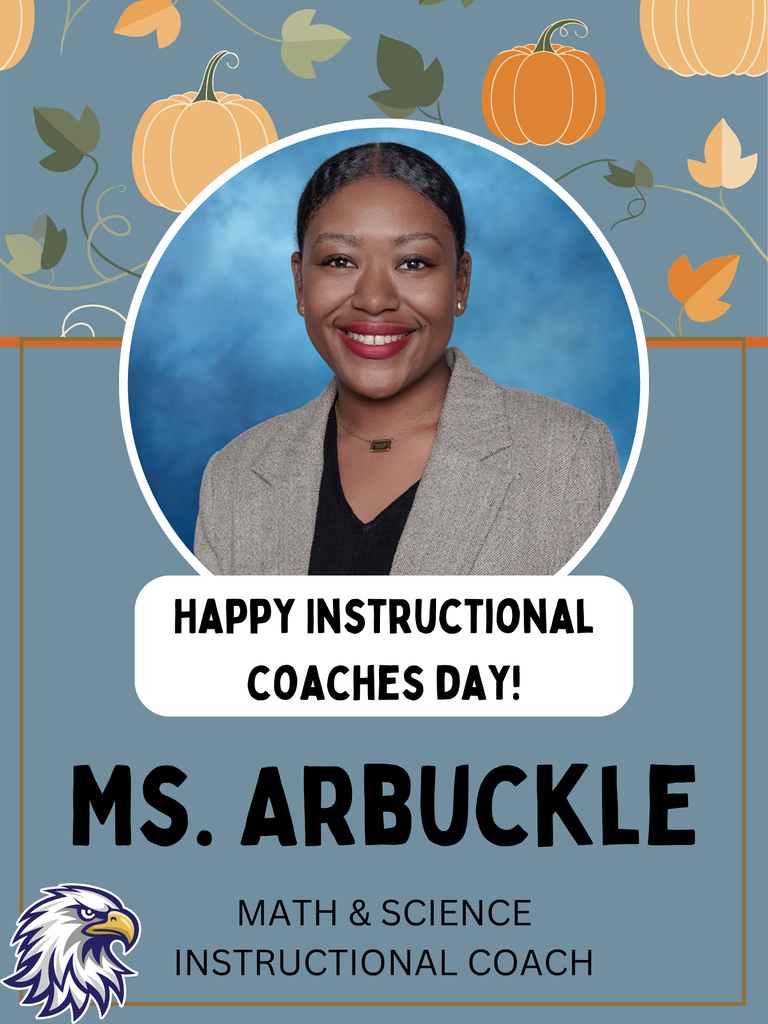 A woman smiling, wearing a blazer, stands in front of autumn leaves. Text reads "Happy Instructional Coaches Day!"