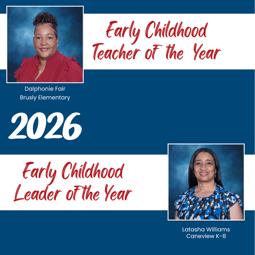 Blue and white banner with two women’s portraits. One portrait reads Early Childhood Teacher of the Year 2026. The other reads Early Childhood Leader of the Year.