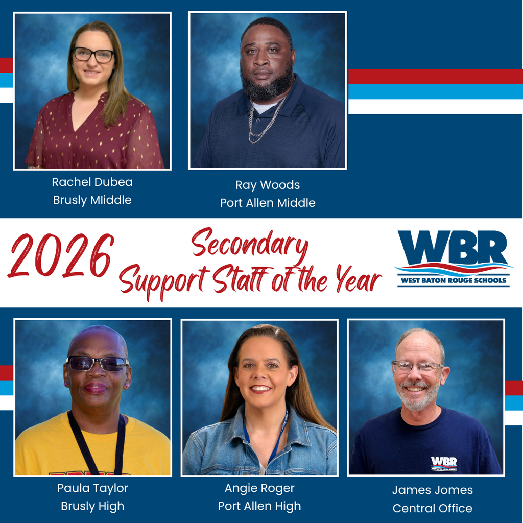 Six head shots for 2026 Support Staff of the Year. Rachel Dubea, Ray Woods, Paula Taylor, Angie Roger, James Jones.